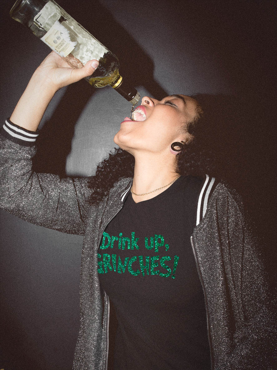Drink Up Grinches Women&#39;s Glitter T-Shirt