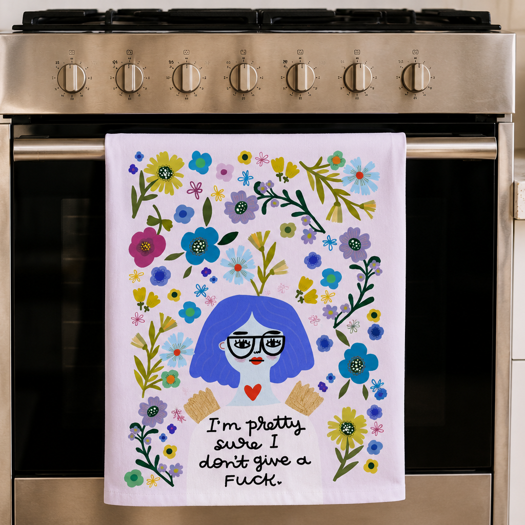 Pretty Sure I Don't Give a Fuck Grumpy Angel Tea Towel