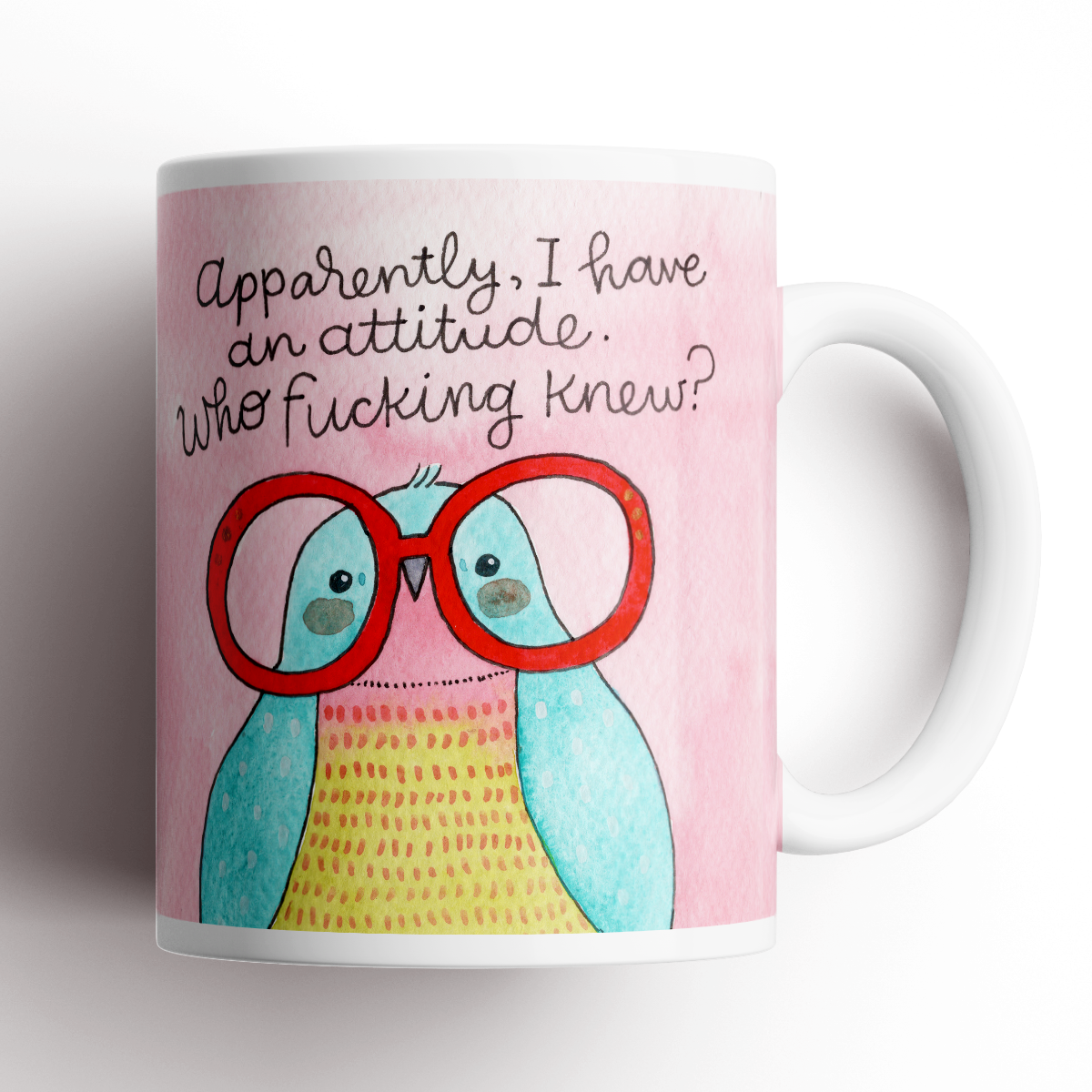 Funny Coffee Mug with Pink Bird Design