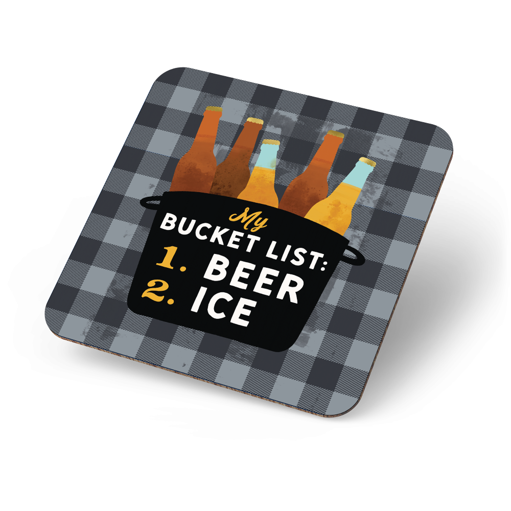 Bucket List Coaster on a wooden bench