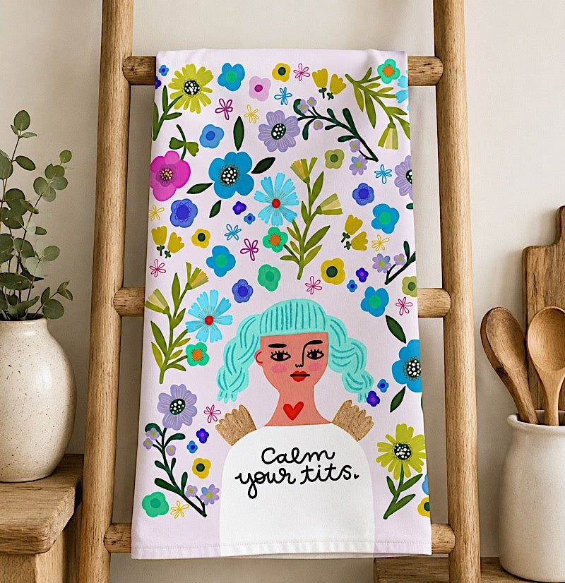 Calm Your Tits Grumpy Angel Tea Towel