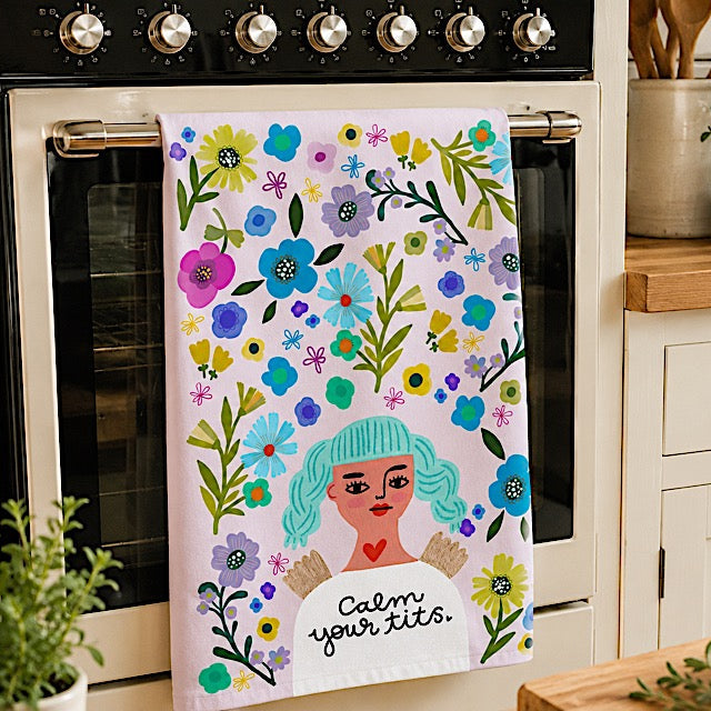 Calm Your Tits Grumpy Angel Tea Towel
