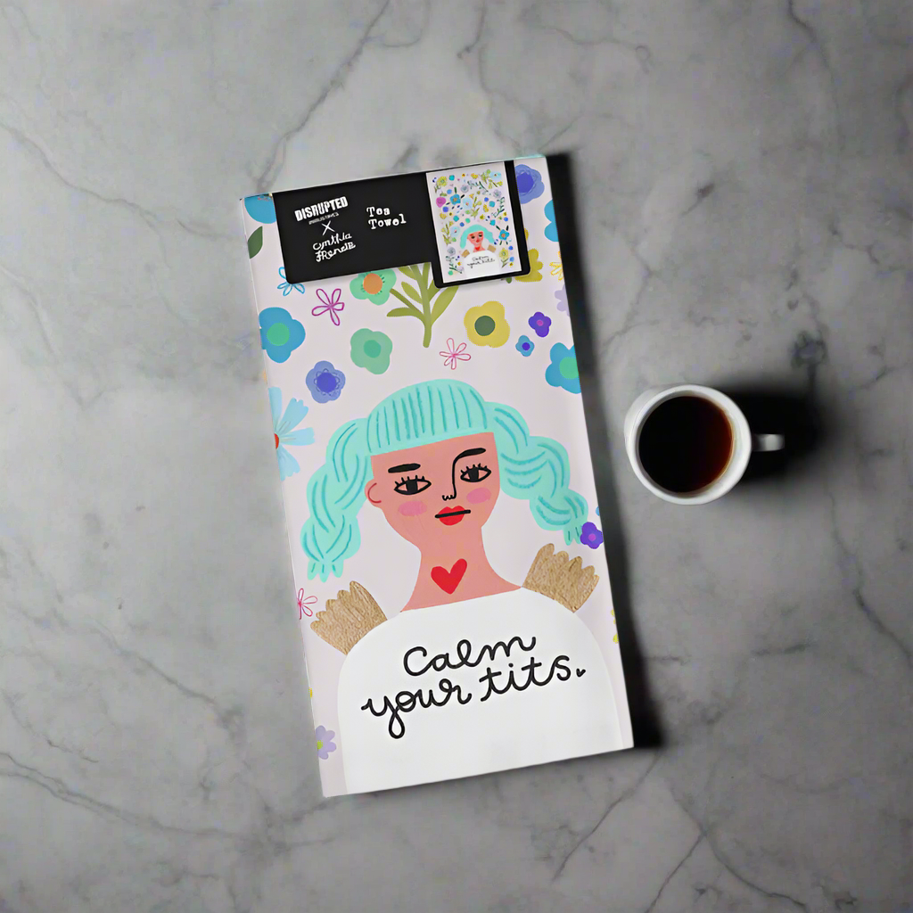 Calm Your Tits Grumpy Angel Tea Towel
