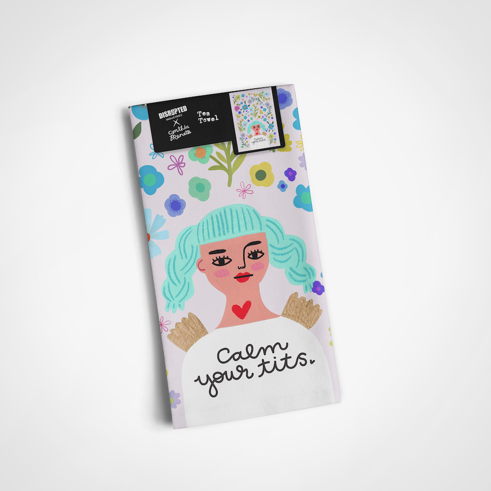 Calm Your Tits Grumpy Angel Tea Towel