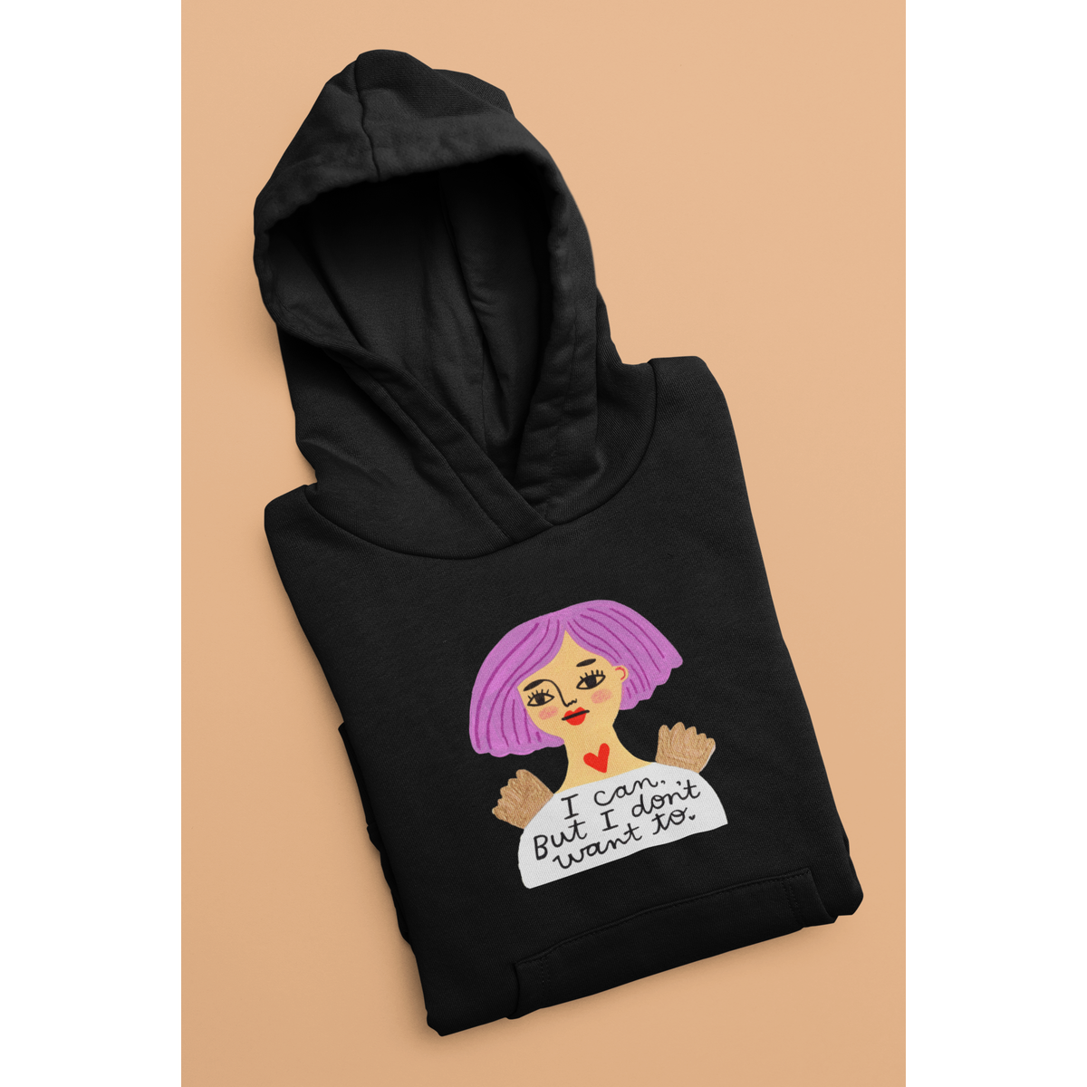 Black Hoodie with Grumpy Angel  &quot;I can but I don&#39;t want to&quot; 