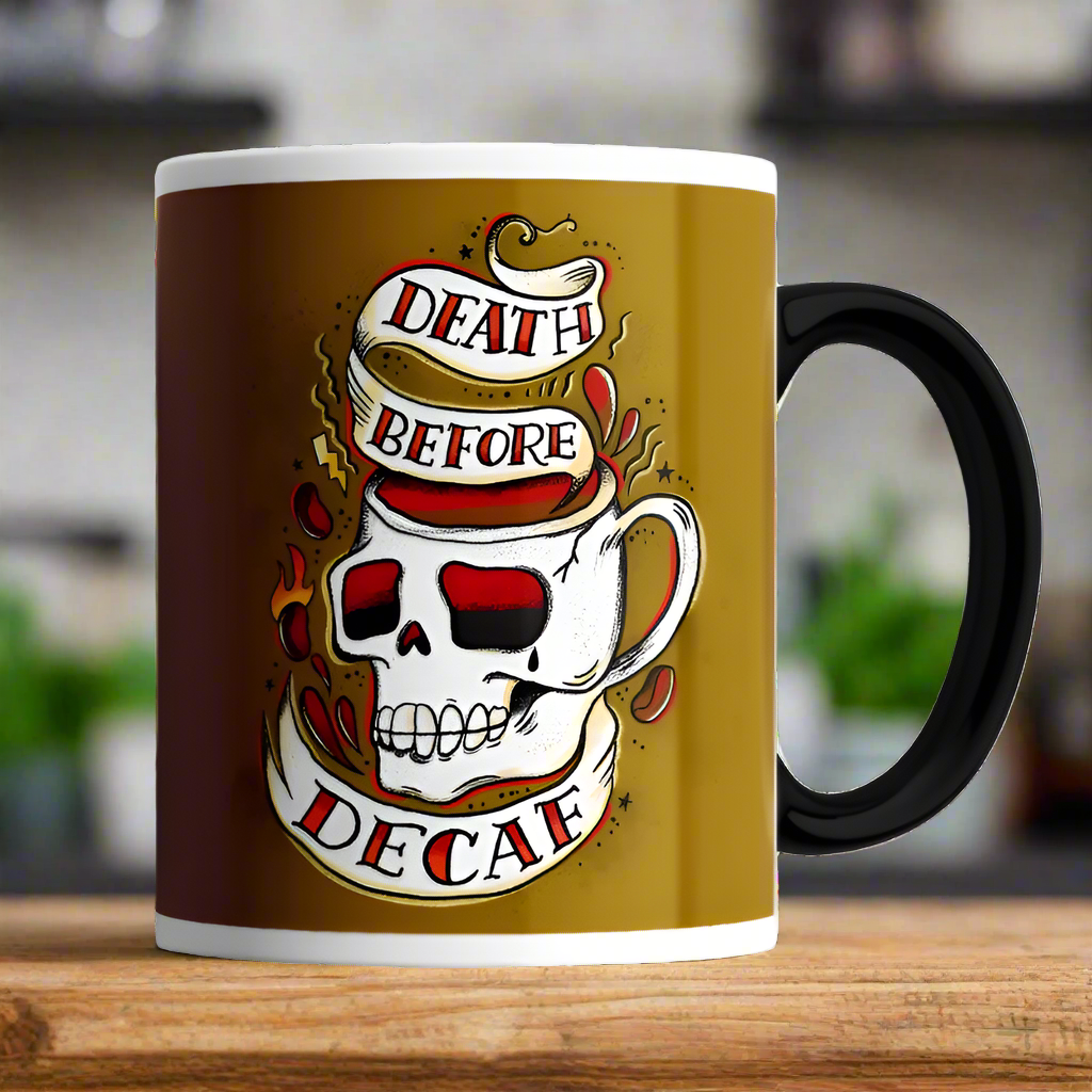 Death Before Decaf Skull Mug