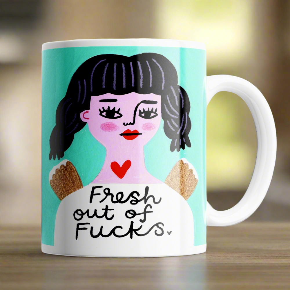 Fresh Out of Fucks Grumpy Angel Mug