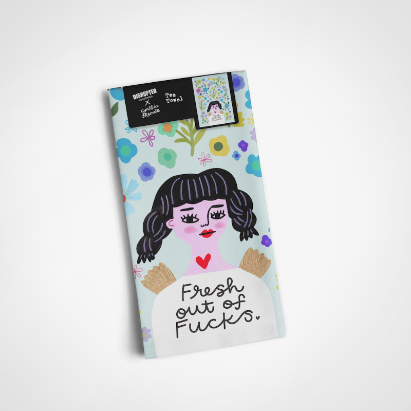 Fresh Out of Fucks Grumpy Angel Tea Towel