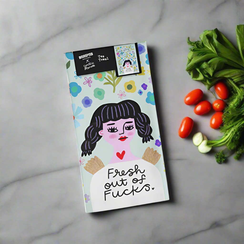 Fresh Out of Fucks Grumpy Angel Tea Towel
