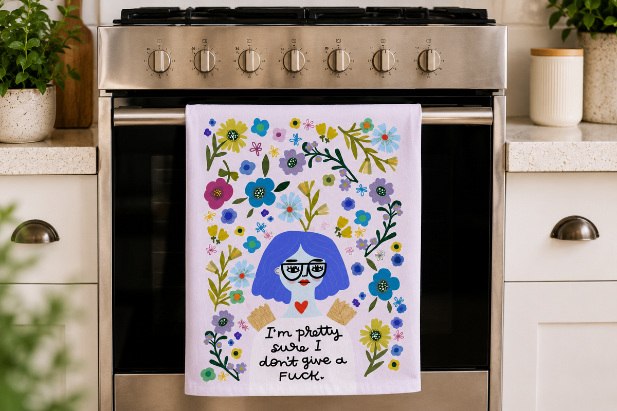 Pretty Sure I Don't Give a Fuck Grumpy Angel Tea Towel