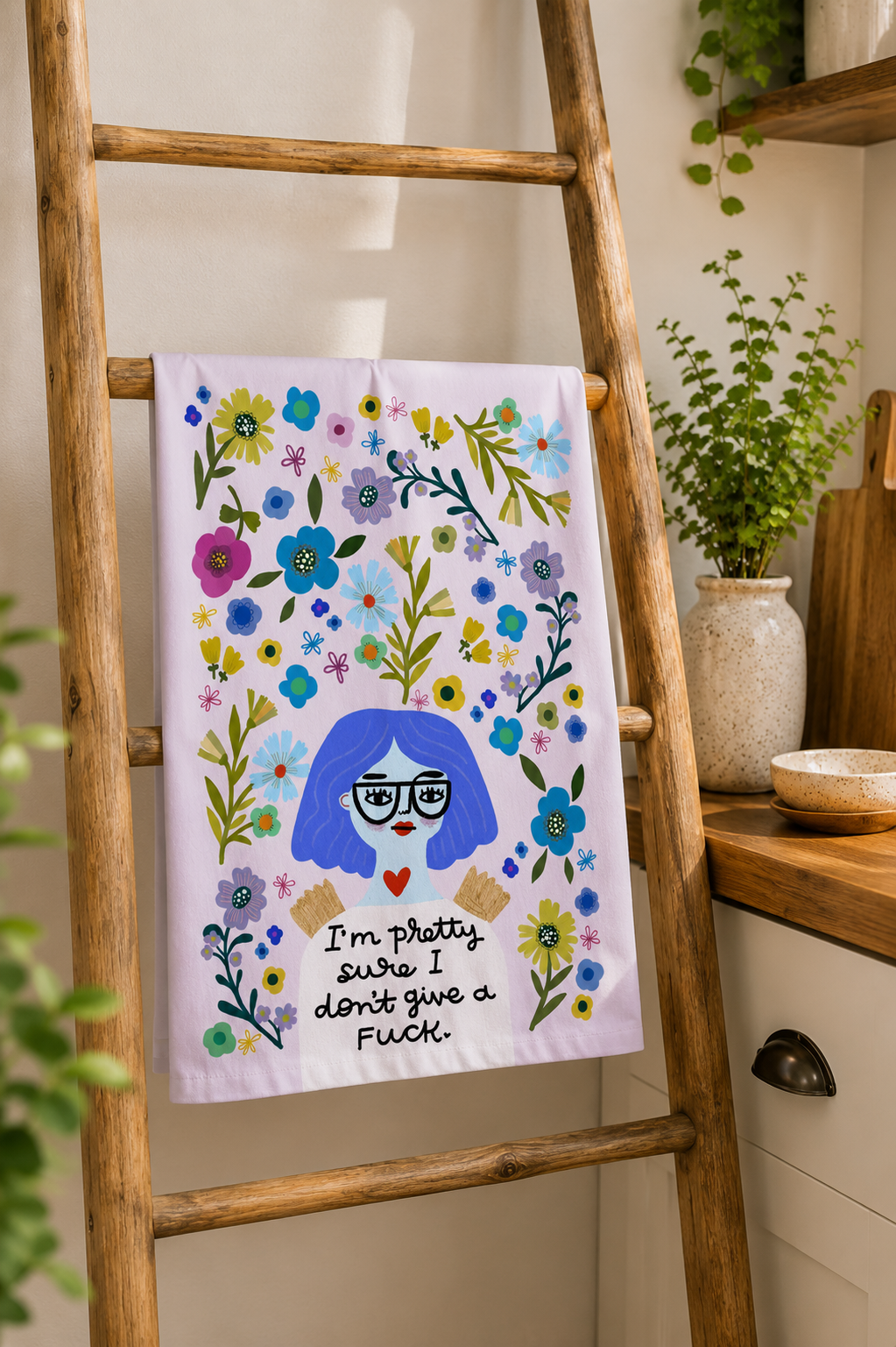 Pretty Sure I Don't Give a Fuck Grumpy Angel Tea Towel