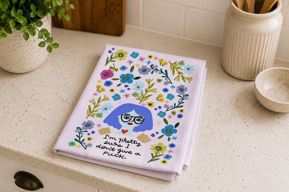 Pretty Sure I Don't Give a Fuck Grumpy Angel Tea Towel