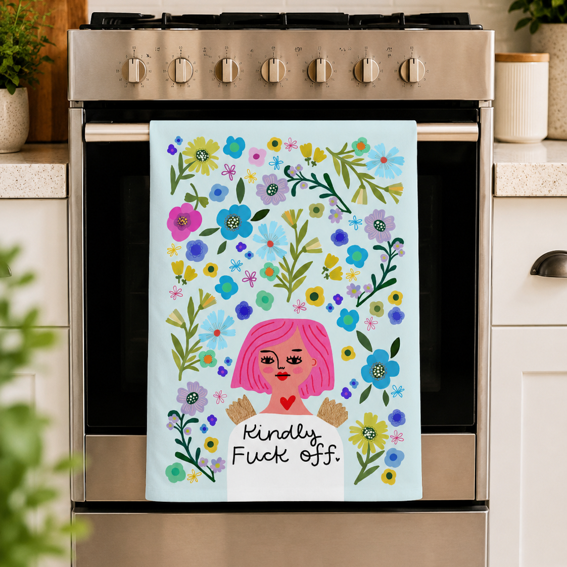 Kindly Fuck Off Grumpy Angel Tea Towel