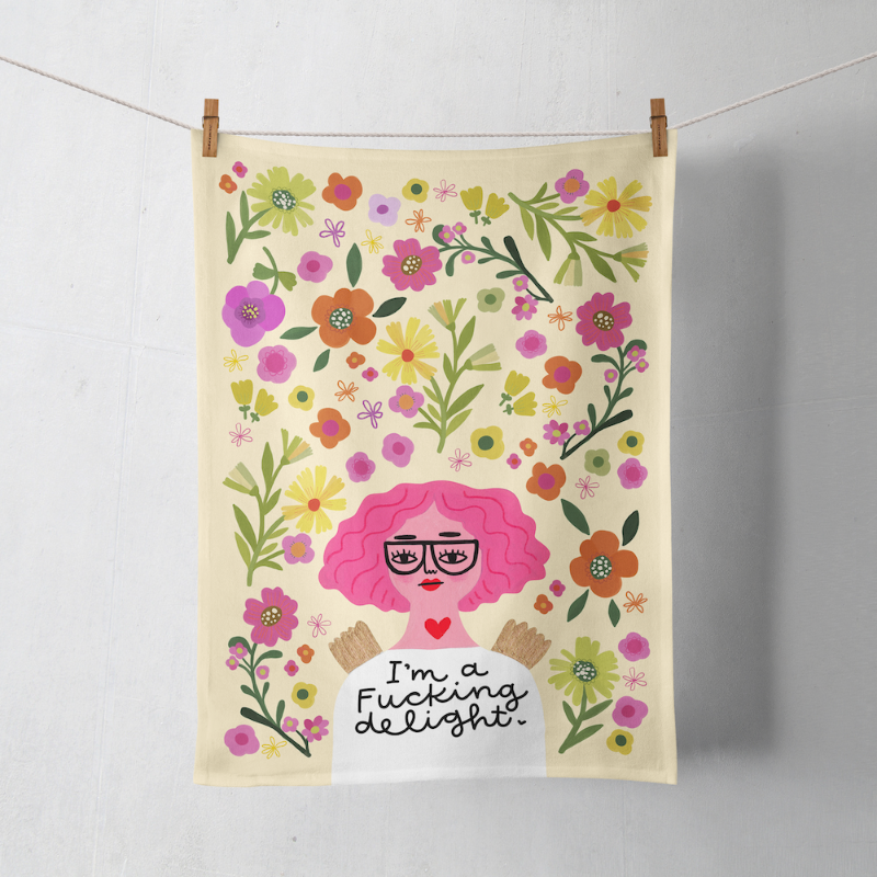 I&#39;m a Fucking Delight Grumpy Angel Tea Towel