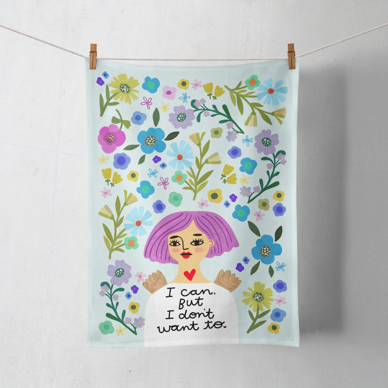 I Can, But I Don&#39;t Want To Grumpy Angel Tea Towel