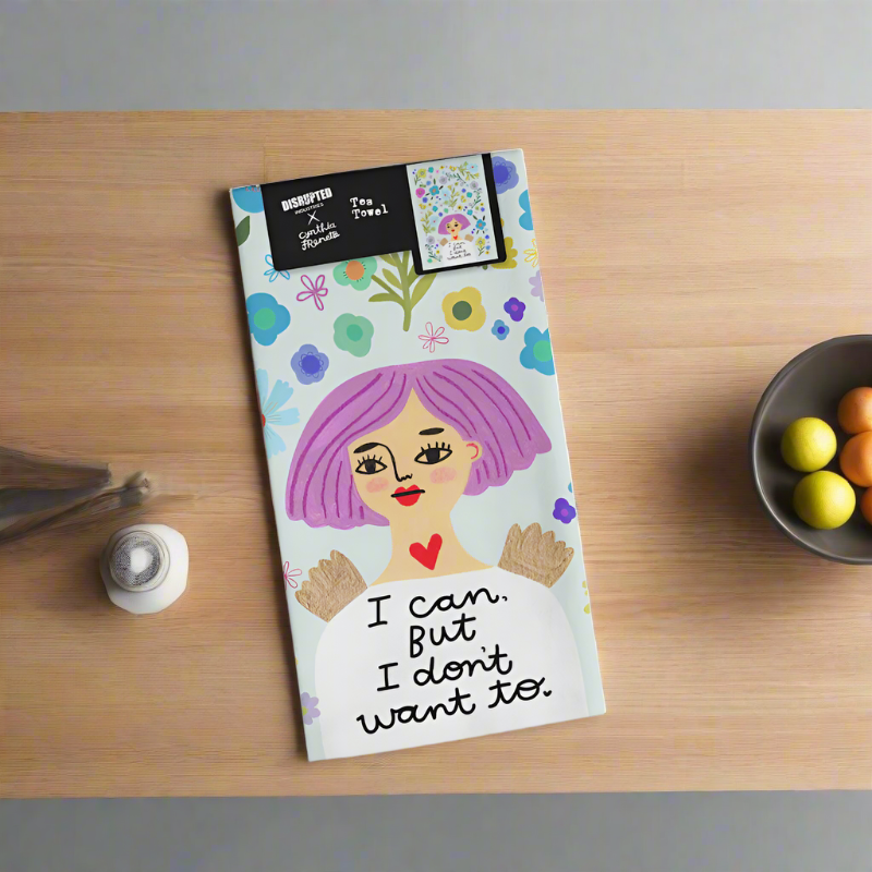 I Can, But I Don&#39;t Want To Grumpy Angel Tea Towel