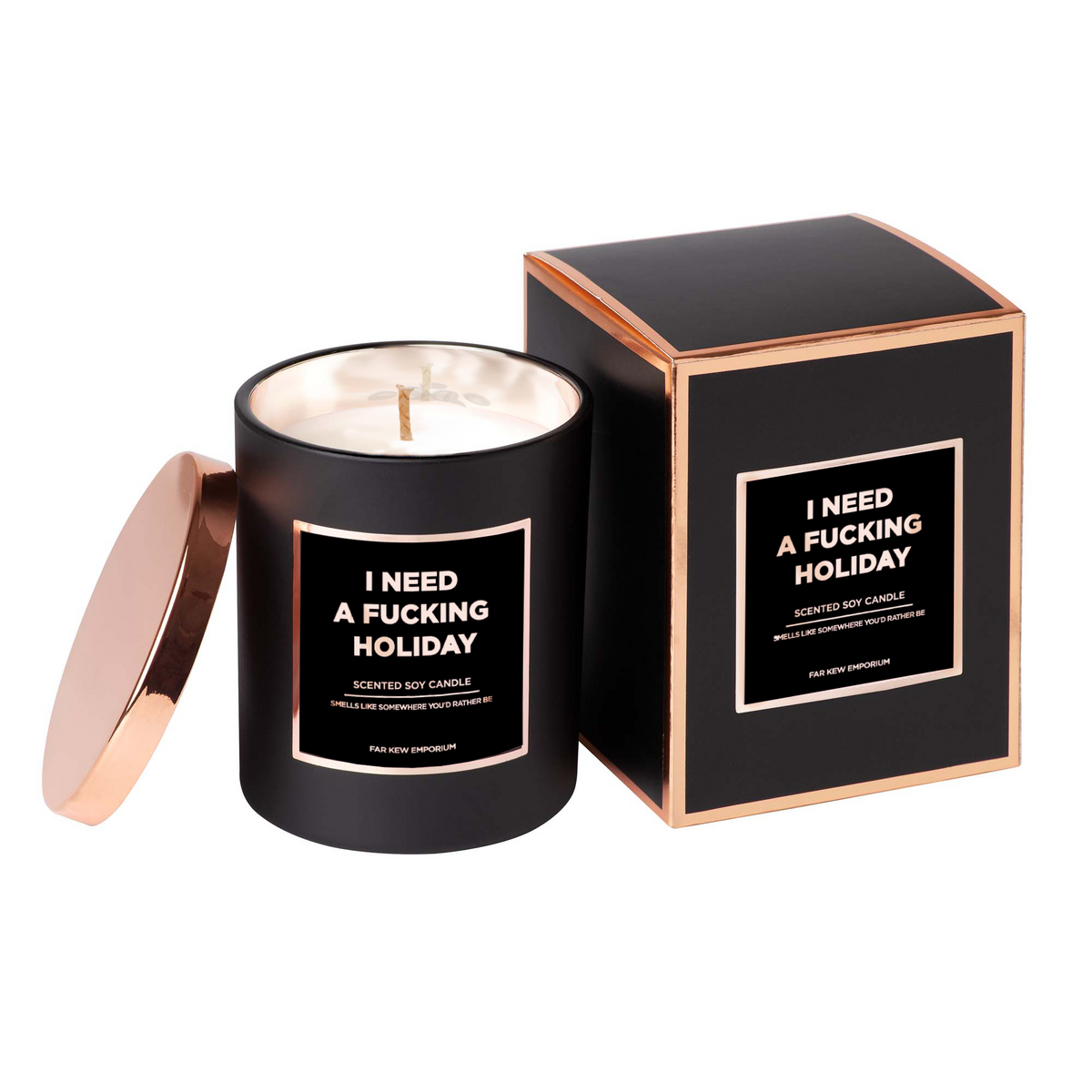 Luxury Candle Gold Plated with &quot;I need a Fucking Holiday&quot; label