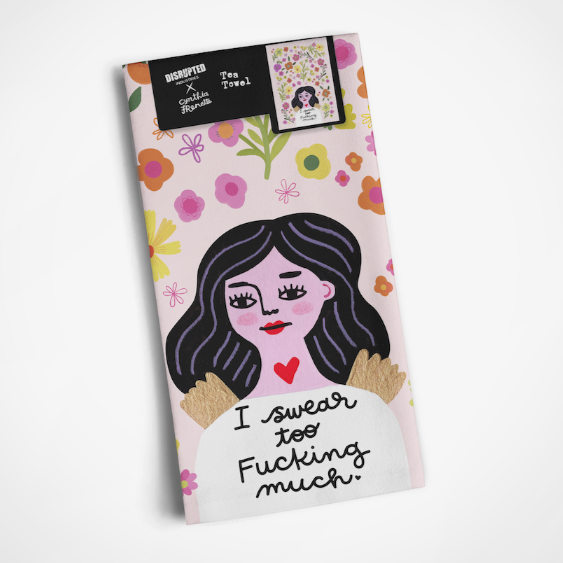 I Swear Too Fucking Much Grumpy Angel Tea Towel