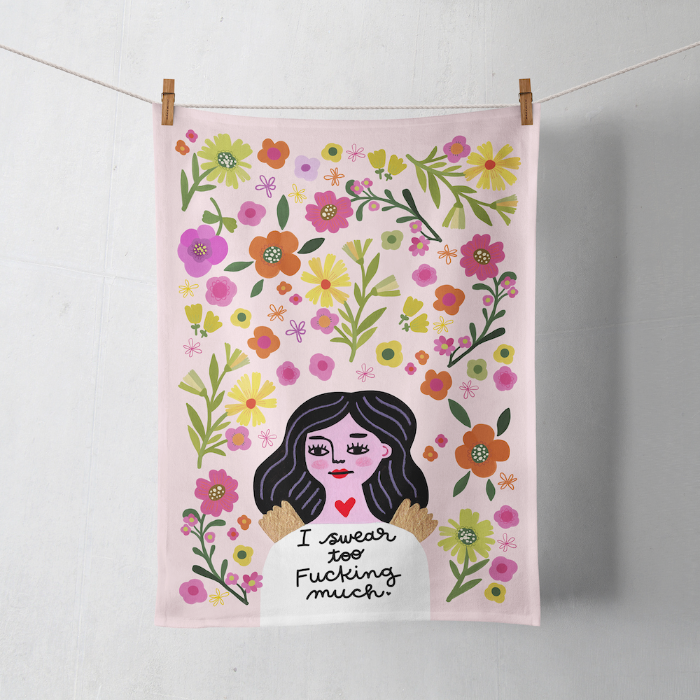 I Swear Too Fucking Much Grumpy Angel Tea Towel