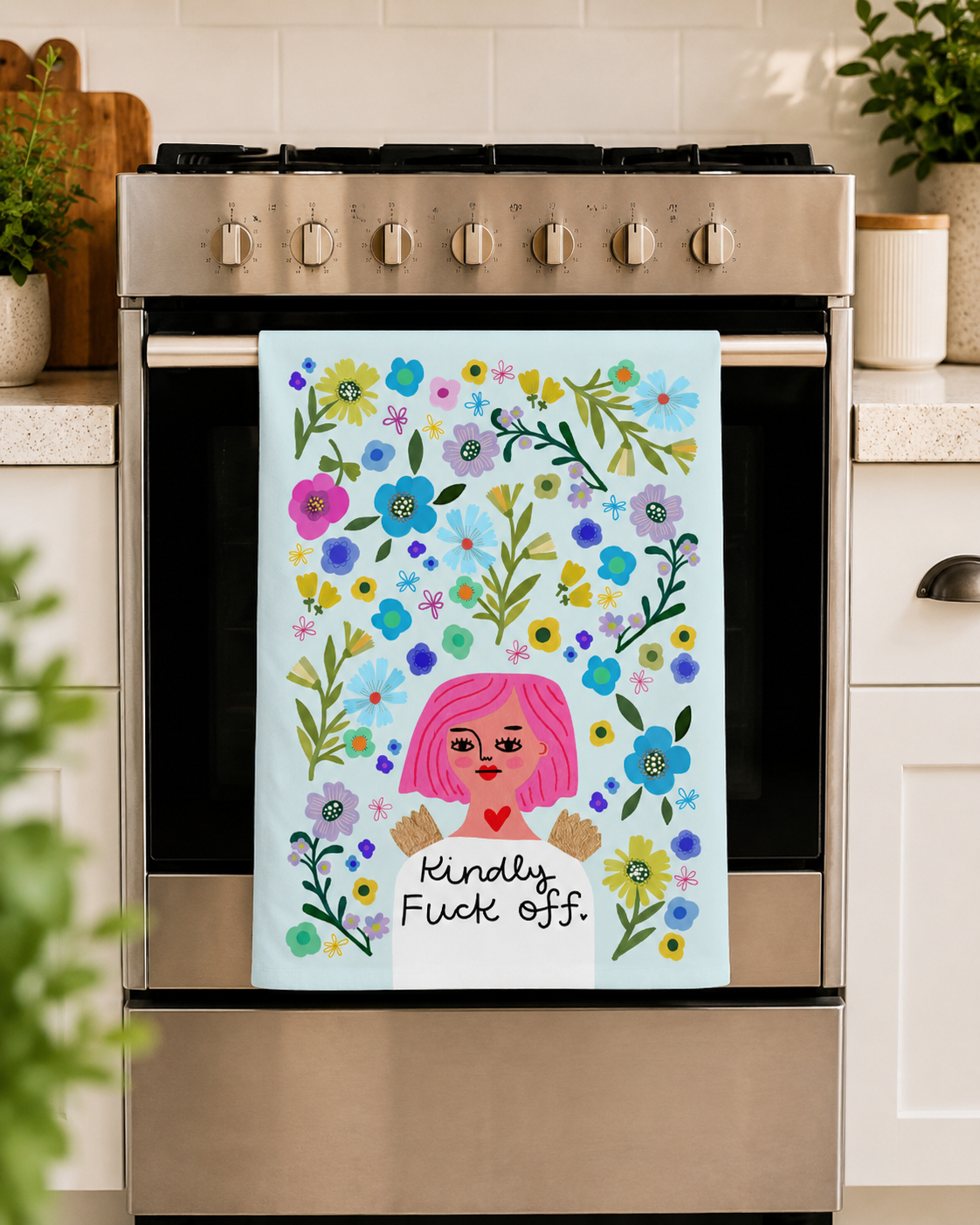 Kindly Fuck Off Grumpy Angel Tea Towel