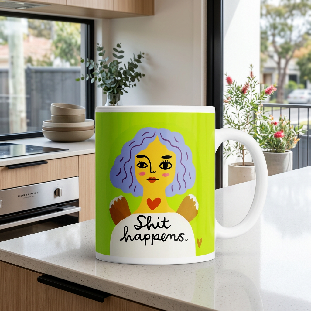 Shit Happens Grumpy Angel Mug