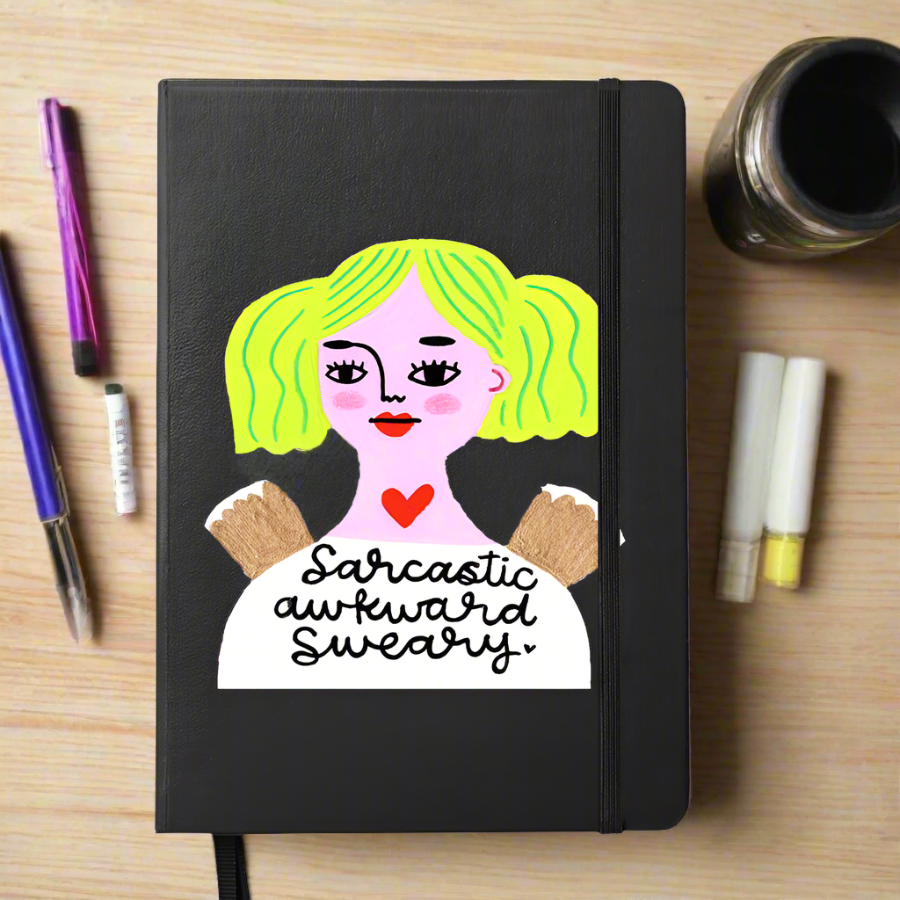 Sarcastic Awkward Sweary Black Notebook on a desk