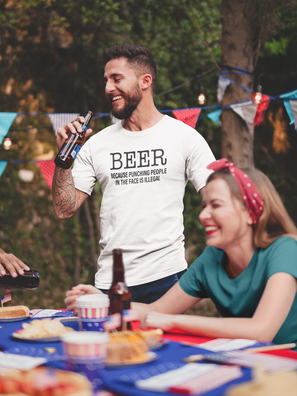 Beer. Because Punching People In The Face Is Illegal Men&#39;s/Unisex T-Shirt