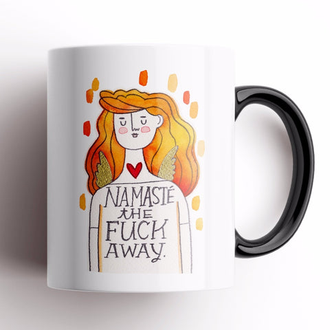 Image of Namaste The Fuck Away, Grumpy Angel Mug